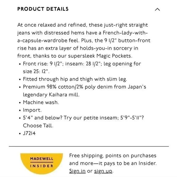 Madewell Slim Straight Distressed Jeans Size 24 - Picture 13 of 15